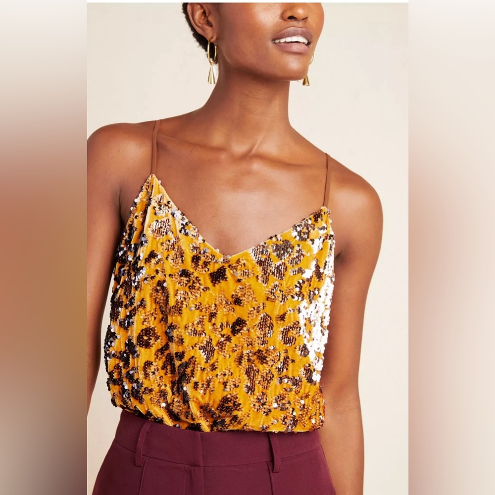 Stand-out Anthropologie Esther Tank Top RO & DE Leopard Sequin Velvet NEW